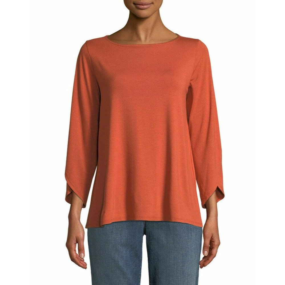 Eileen Fisher Lightweight Viscose Jersey Top Size Medium Petite Burnt Orange